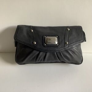 Betsey Johnson Black Leather Clutch with Silver Detail